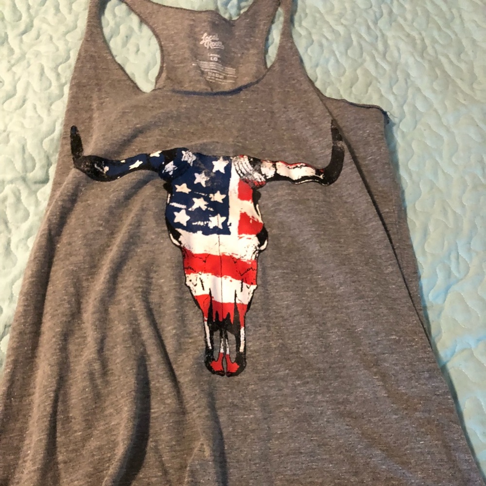 Cow skull American flag tank